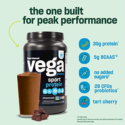 Vega Sport Premium Vegan Protein Powder, Chocolate - 30g Plant Based Protein, 5g BCAA - Maple Wellness Supplements