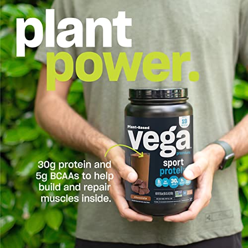 Vega Sport Premium Vegan Protein Powder, Chocolate - 30g Plant Based Protein, 5g BCAA - Maple Wellness Supplements