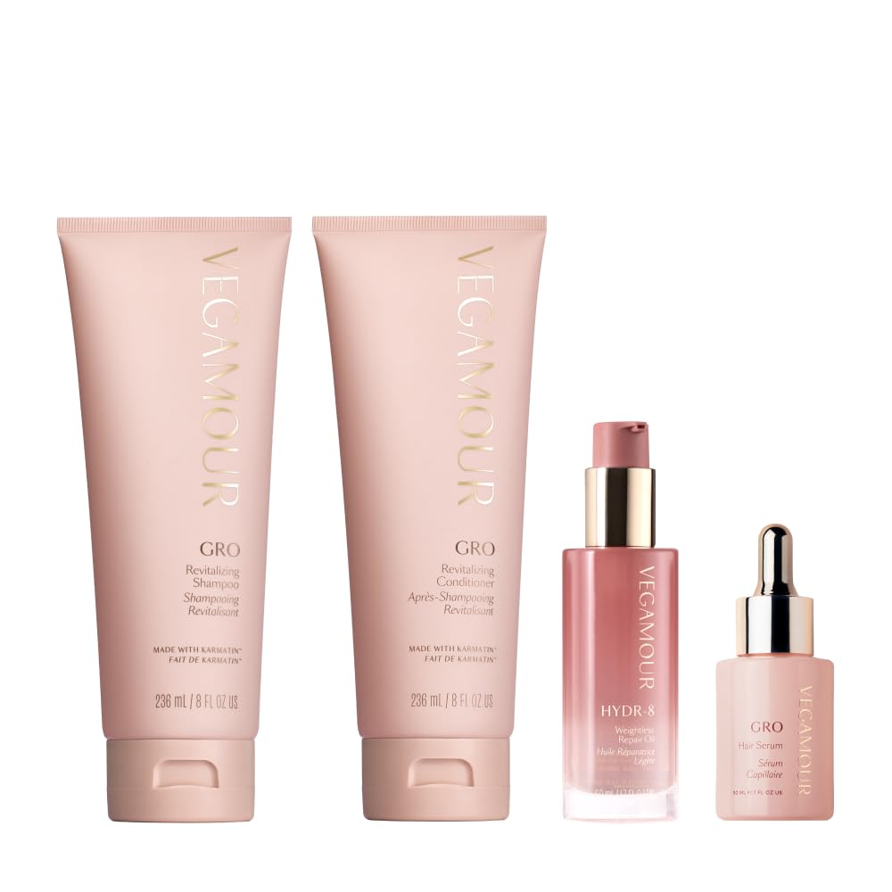 Vegamour Essentials Kit: Revitalizing Shampoo & Conditioner, Hair Serum, Weightless Repair Oil for All Hair Types - Maple Wellness Supplements