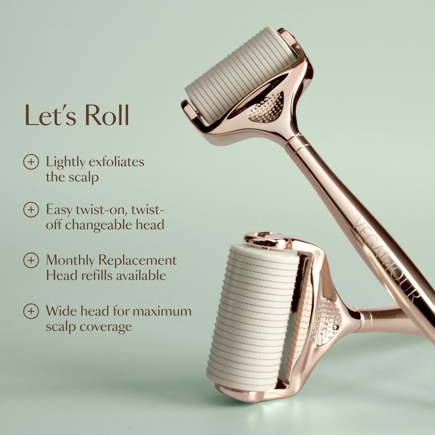 VEGAMOUR GRO+ Advanced Dermaroller | 1,200 Microneedle 0.25mm Scalp Tool | Gently Exfoliates the Scalp | Wide Head for Maximum Coverage - Maple Wellness Supplements
