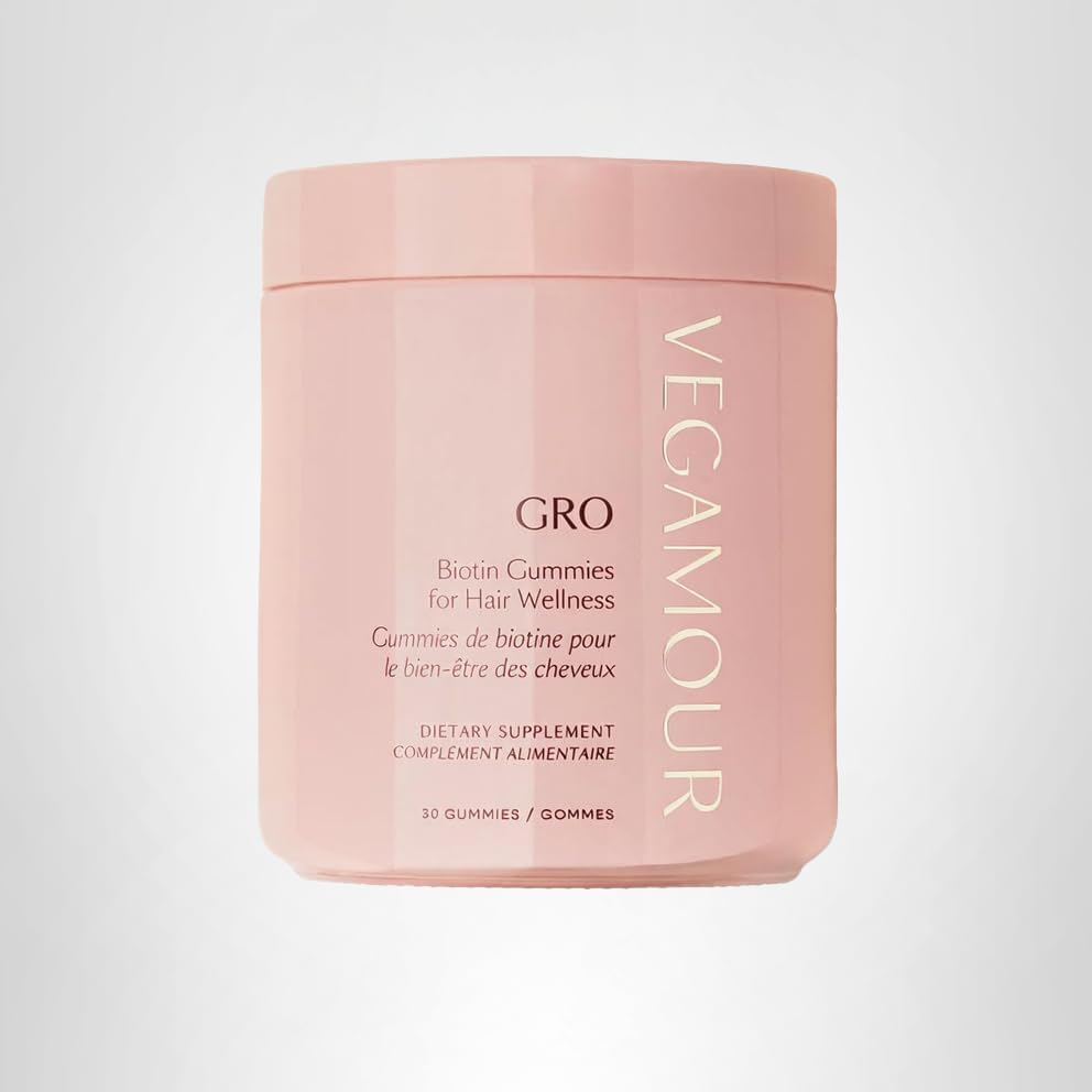 VEGAMOUR GRO Biotin Gummies, Strawberry Flavor with 5000 mcg Biotin, Supports Healthy Hair Vegan Gummies with Vitamins A, B, C, E, B-12 & More, 30 Ct - Maple Wellness Supplements