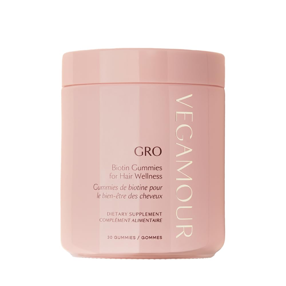 VEGAMOUR GRO Biotin Gummies, Strawberry Flavor with 5000 mcg Biotin, Supports Healthy Hair Vegan Gummies with Vitamins A, B, C, E, B-12 & More, 30 Ct - Maple Wellness Supplements
