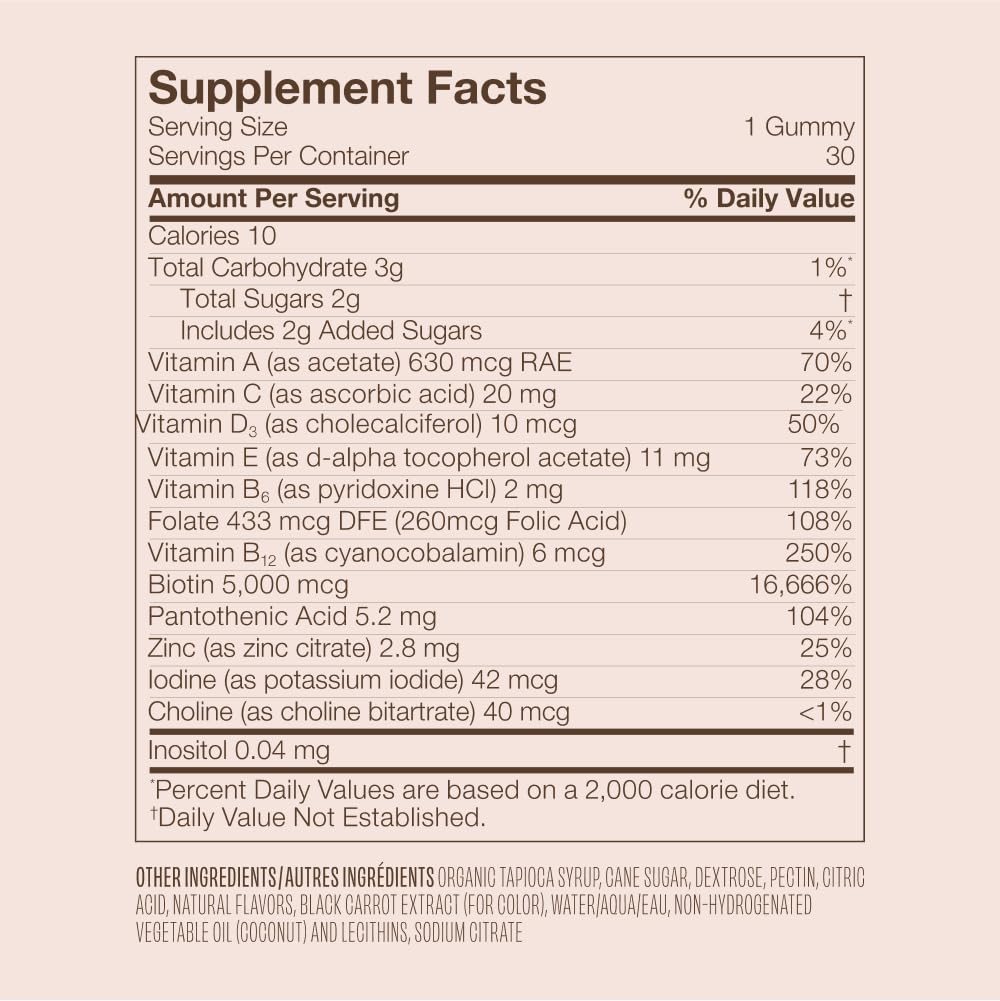 VEGAMOUR GRO Biotin Gummies, Strawberry Flavor with 5000 mcg Biotin, Supports Healthy Hair Vegan Gummies with Vitamins A, B, C, E, B-12 & More, 30 Ct - Maple Wellness Supplements