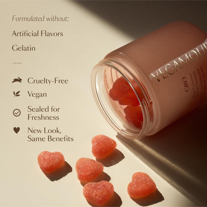 VEGAMOUR GRO Biotin Gummies, Strawberry Flavor with 5000 mcg Biotin, Supports Healthy Hair Vegan Gummies with Vitamins A, B, C, E, B-12 & More, 30 Ct - Maple Wellness Supplements