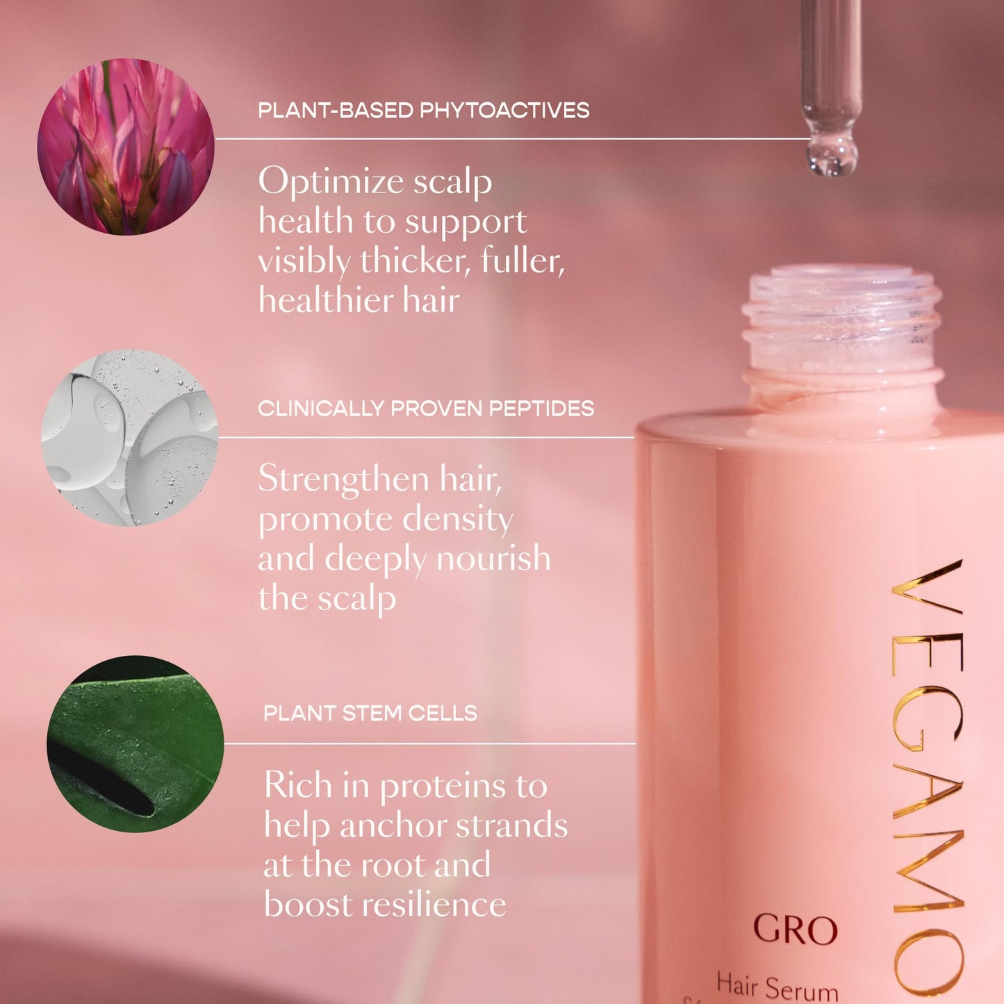 VEGAMOUR GRO Hair Serum for Hair Thinning, Thicker Fuller Looking Hair, Non Oily Tonic, 3 pack, 90 day supply - Maple Wellness Supplements