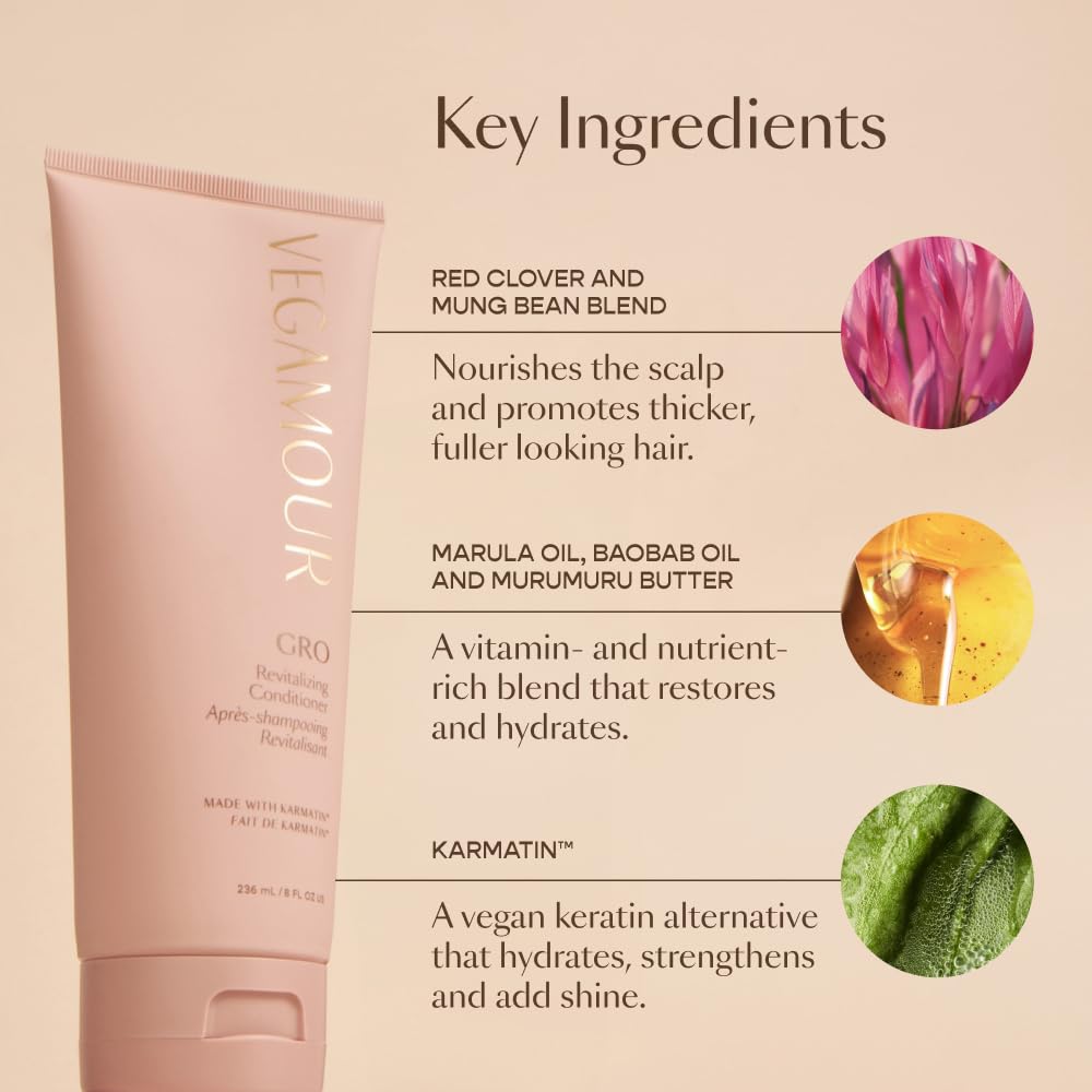 VEGAMOUR GRO Revitalizing Shampoo and Conditioner Travel Size Kit, For Thicker Fuller Looking Hair, Vegan - Maple Wellness Supplements