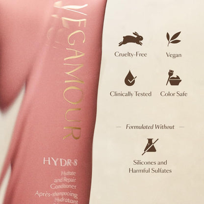 VEGAMOUR HYDR-8 Hydrate and Repair Conditioner - Hydrating Conditioner with Marula Oil, Moringa Oil, Ceramides & Biotin, Natural Conditioner for Dry Hair - Maple Wellness Supplements