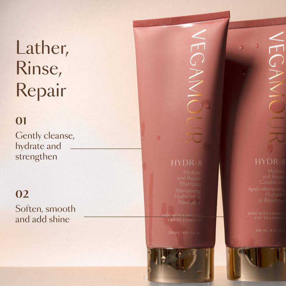 VEGAMOUR HYDR-8 Hydrate and Repair Shampoo and Conditioner Kit | Cleanses and Strengthens Dry, Damaged Hair with Amino Acids and Karmatin™ | Clean, Vegan, Cruelty-Free, Clinically Proven, Color Safe - Maple Wellness Supplements