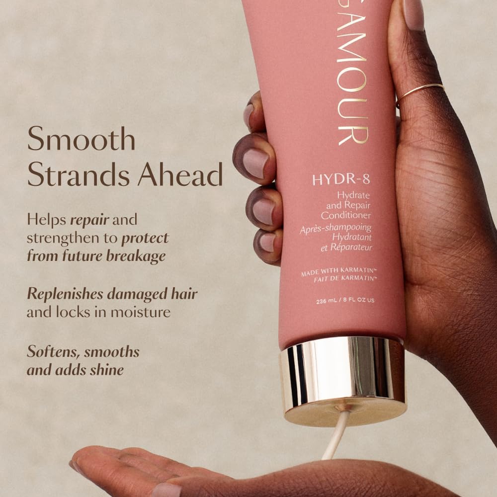 VEGAMOUR HYDR-8 Hydrate and Repair Shampoo and Conditioner Kit | Cleanses and Strengthens Dry, Damaged Hair with Amino Acids and Karmatin™ | Clean, Vegan, Cruelty-Free, Clinically Proven, Color Safe - Maple Wellness Supplements