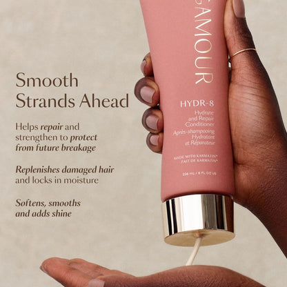 VEGAMOUR HYDR-8 Hydrate and Repair Shampoo and Conditioner Kit | Cleanses and Strengthens Dry, Damaged Hair with Amino Acids and Karmatin™ | Clean, Vegan, Cruelty-Free, Clinically Proven, Color Safe - Maple Wellness Supplements