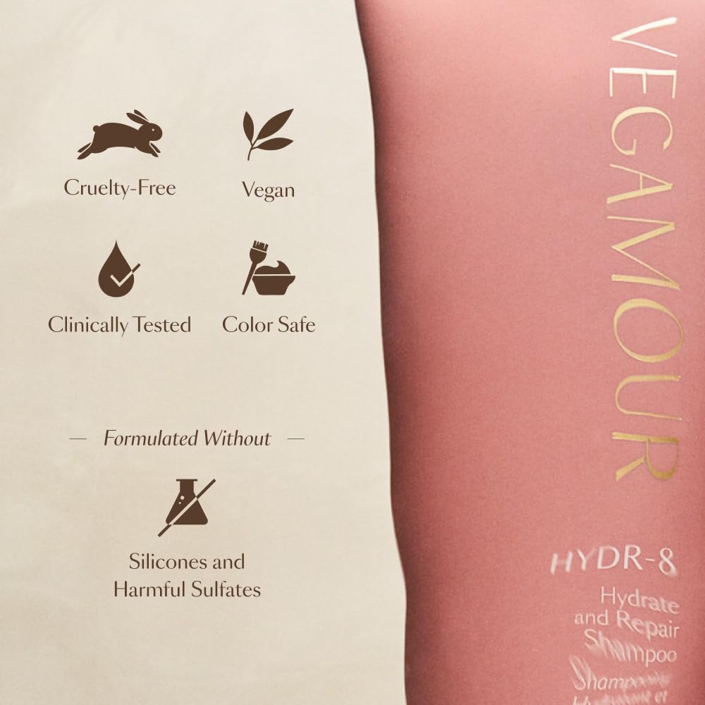 VEGAMOUR HYDR-8 Hydrate and Repair Shampoo | Cleanses and Hydrates Dry, Damaged Hair with Amino Acids and Karmatin™| Clean, Vegan, Cruelty-Free, Clinically Proven and Color Safe (8 Fl Oz) - Maple Wellness Supplements