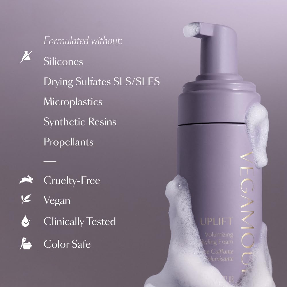 VEGAMOUR UPLIFT Volumizing Styling Foam, For fine, flat & thinning hair, Provides Volume & Resists Humidity, Non Sticky Formula, Bouncy Soft Hair - Maple Wellness Supplements