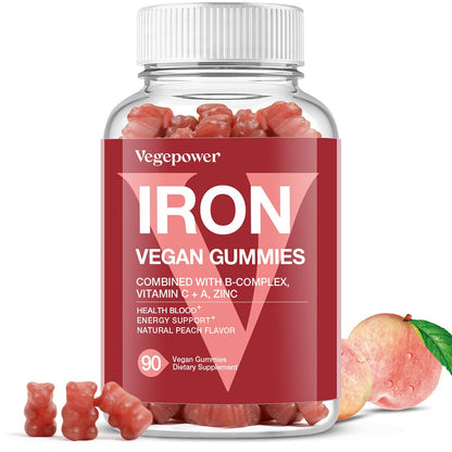 Vegan Iron Gummies Supplement - with Vitamin C, A, B-Complex, Folate, Zinc for Adults & Kids - Health Blood & Energy Support for Iron Deficiency, - Maple Wellness Supplements