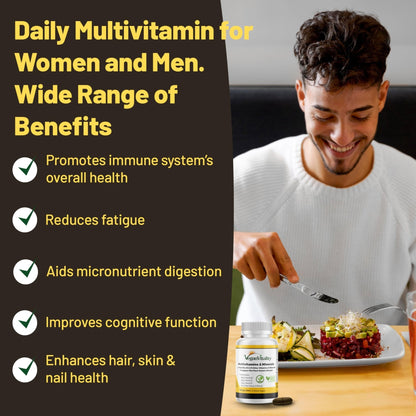 Vegan Vitality Multivitamins & Minerals for Women and Men with High Strength Vitamin B12, D3 & K2. 180 Vegan Multivitamin Tablets - 6 Months Supply - Maple Wellness Supplements