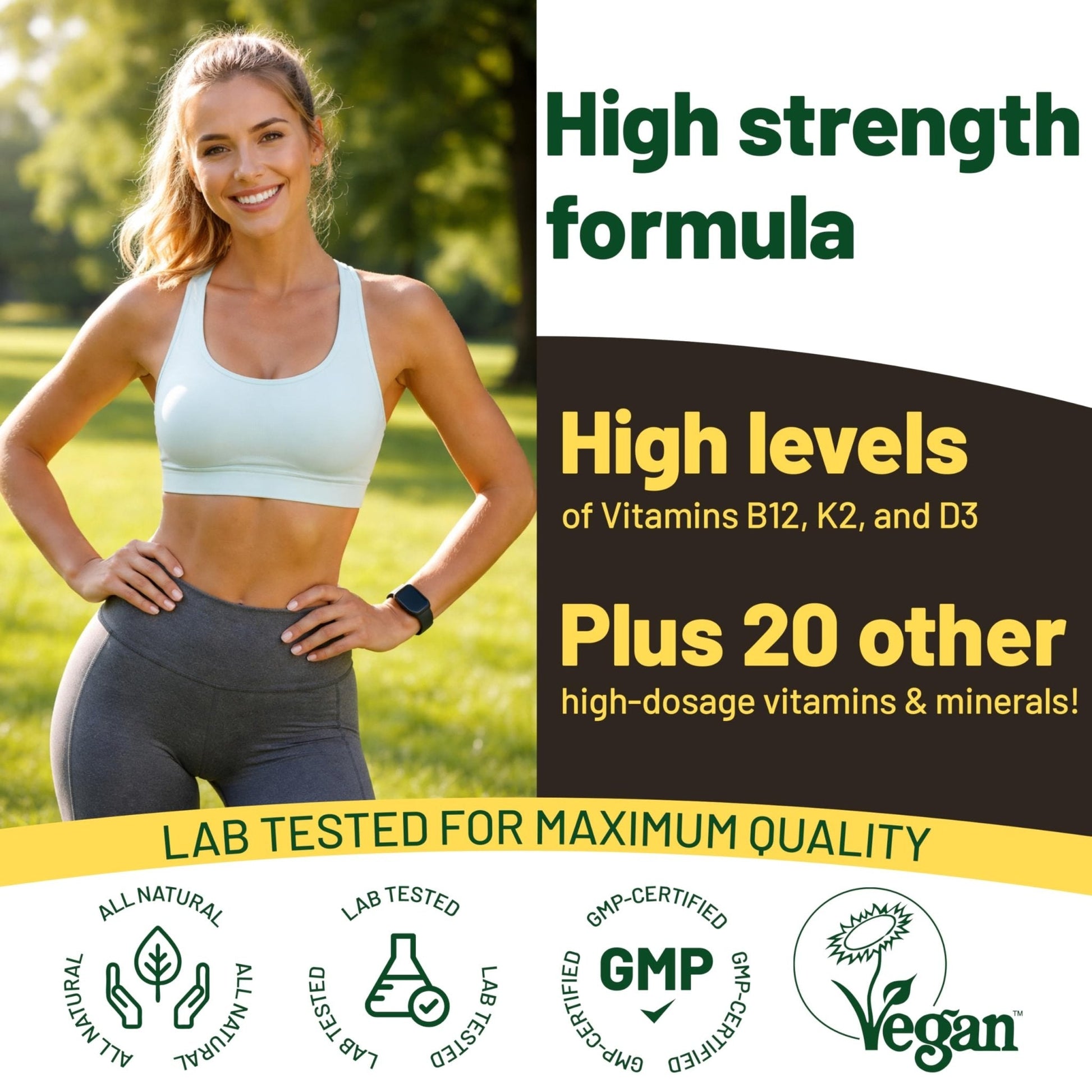 Vegan Vitality Multivitamins & Minerals for Women and Men with High Strength Vitamin B12, D3 & K2. 180 Vegan Multivitamin Tablets - 6 Months Supply - Maple Wellness Supplements
