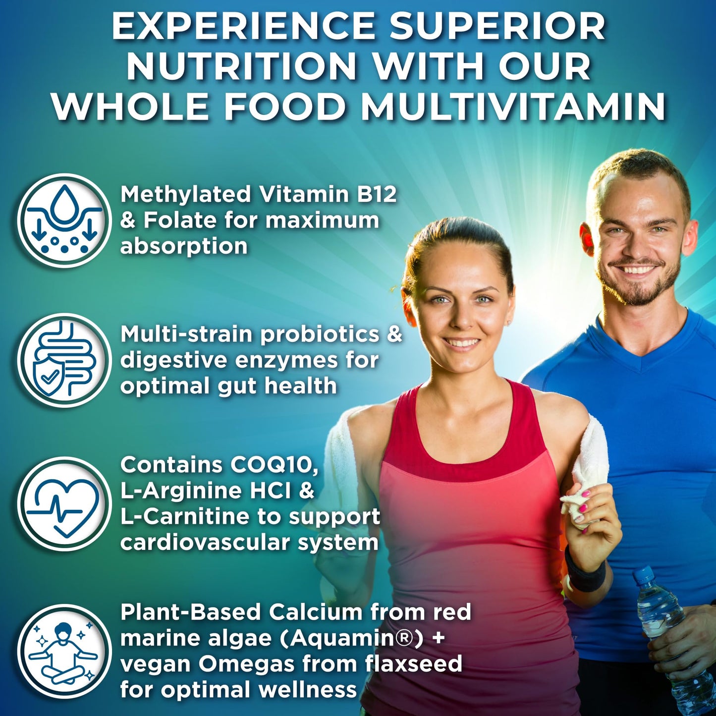 Vegan Whole Food Daily Multivitamin with Iron, Methylated Multivitamin for Women and Men, Made with Fruits & Vegetables, B-Complex, Probiotics, Enzymes - Maple Wellness Supplements