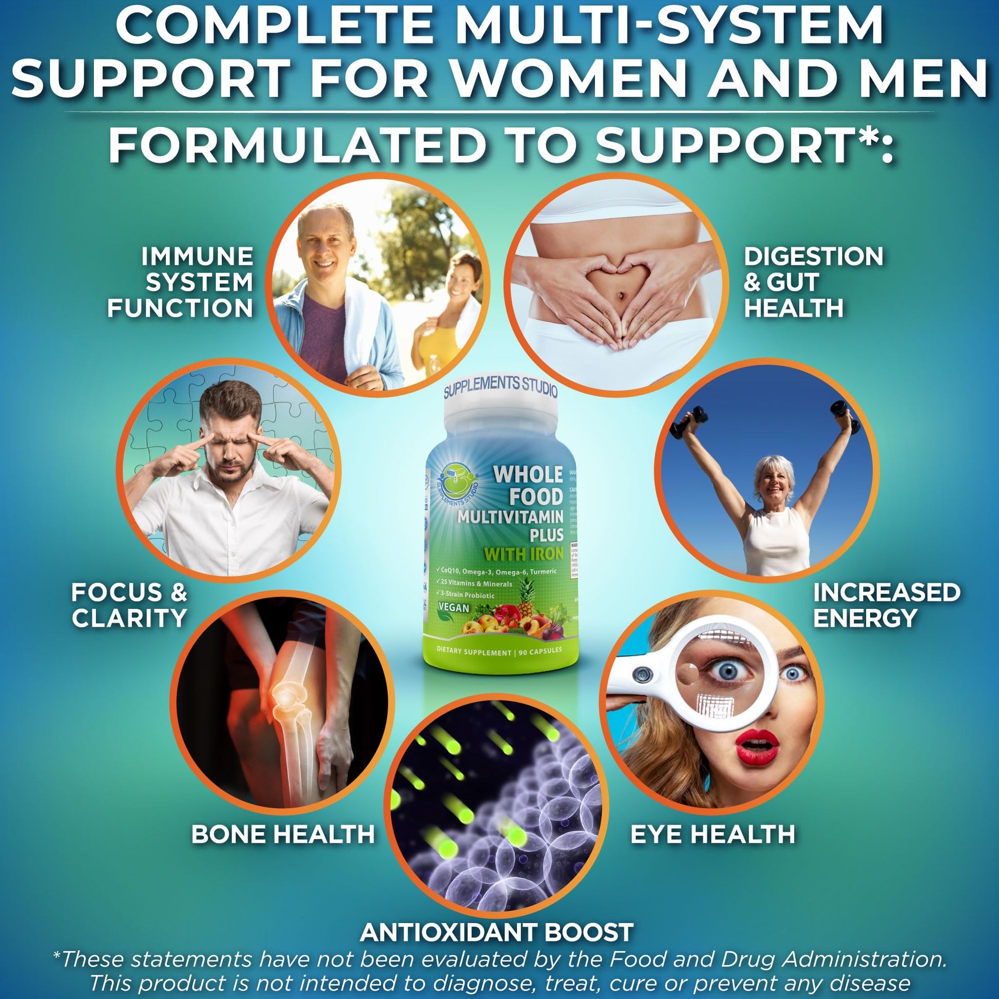 Vegan Whole Food Daily Multivitamin with Iron, Methylated Multivitamin for Women and Men, Made with Fruits & Vegetables, B-Complex, Probiotics, Enzymes - Maple Wellness Supplements