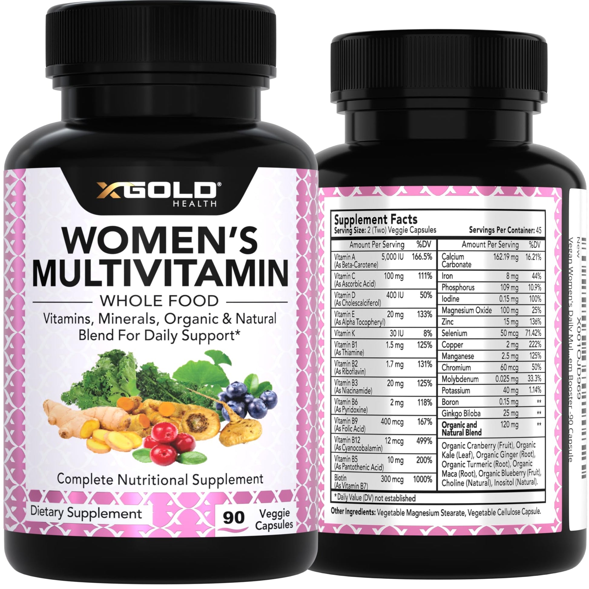 Vegan Women's Daily Multivitamin 50 Plus with Organic WholeFood Based Natural Ingredients, Ginger, Maca, Multi-Vitamin B Complex & More - Maple Wellness Supplements