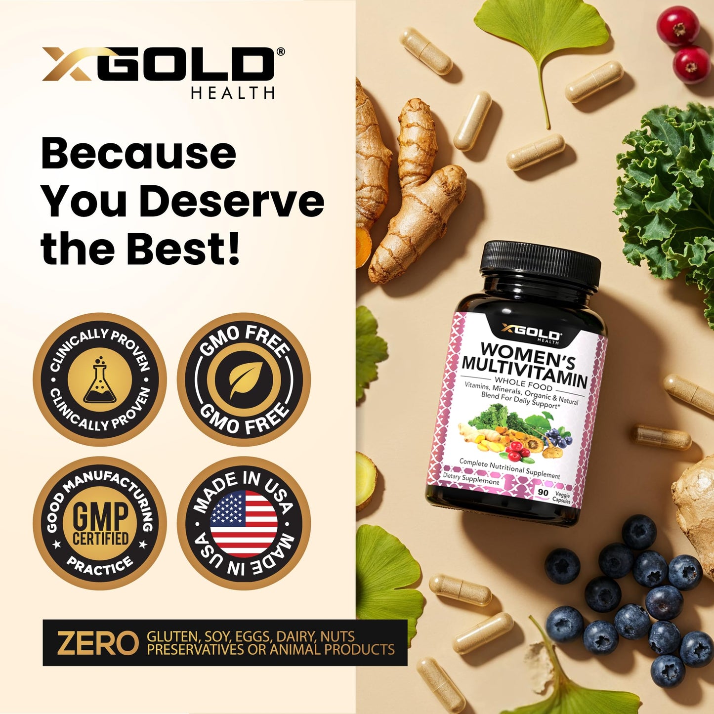 Vegan Women's Daily Multivitamin 50 Plus with Organic WholeFood Based Natural Ingredients, Ginger, Maca, Multi-Vitamin B Complex & More - Maple Wellness Supplements