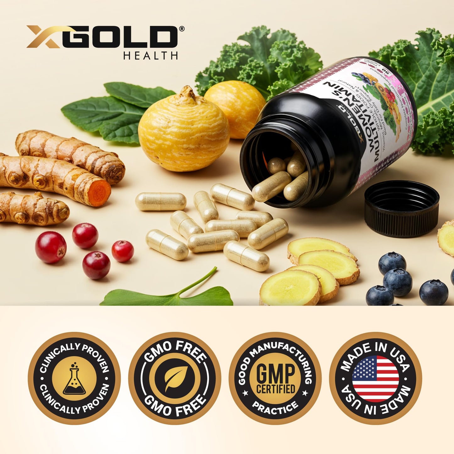 Vegan Women's Daily Multivitamin 50 Plus with Organic WholeFood Based Natural Ingredients, Ginger, Maca, Multi-Vitamin B Complex & More - Maple Wellness Supplements
