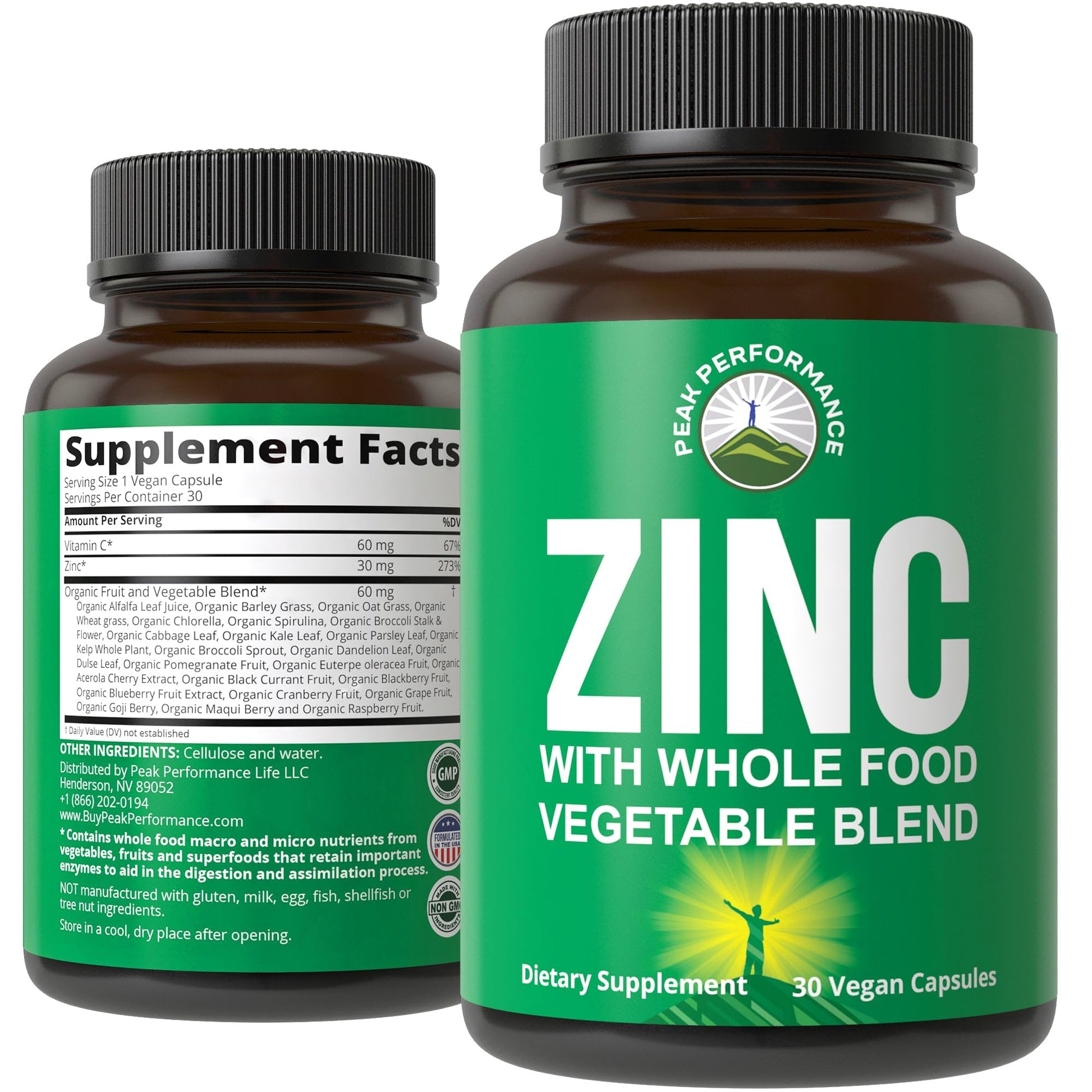 Vegan Zinc Supplement with Vitamin C + Whole Food Blend of 25 Vegetables and Fruits for Max Absorption. Zinc Supplements 30mg Capsules, Pills, Tablets, Vitamins for Adults Both Men and Women - Maple Wellness Supplements