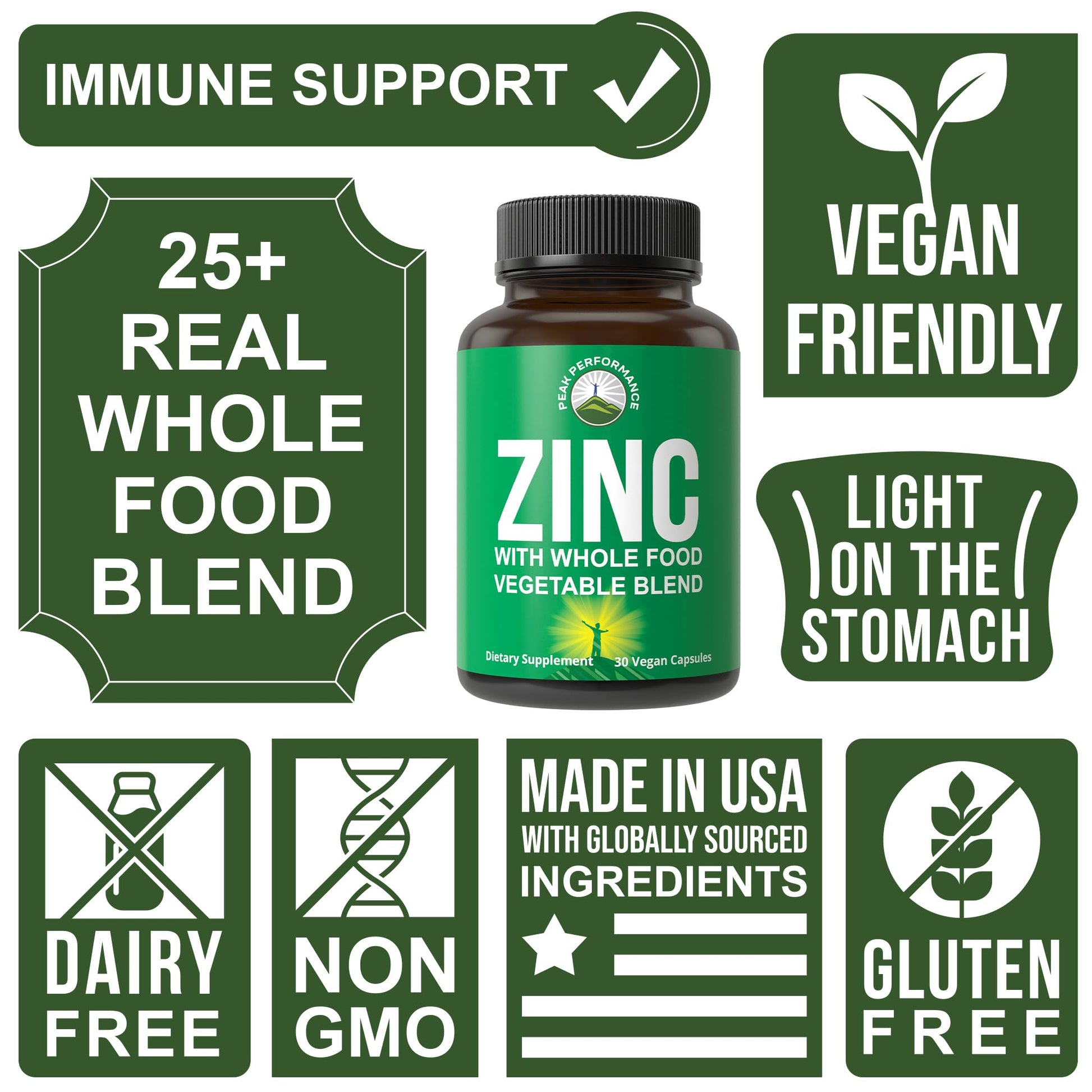 Vegan Zinc Supplement with Vitamin C + Whole Food Blend of 25 Vegetables and Fruits for Max Absorption. Zinc Supplements 30mg Capsules, Pills, Tablets, Vitamins for Adults Both Men and Women - Maple Wellness Supplements