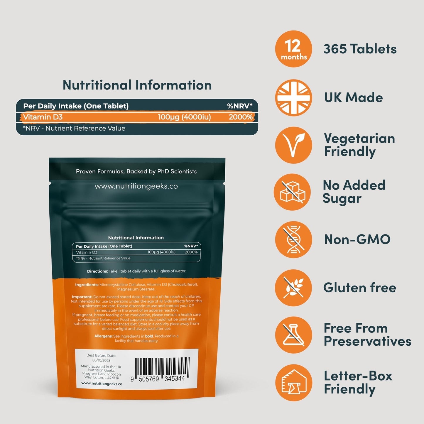 Vegetarian Vitamin D3 4000 iu - 1 Year Supply, 365 Easy-Swallow High Strength Vitamin - Maple Wellness Supplements