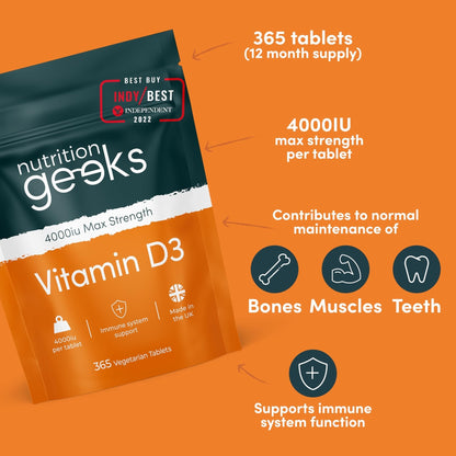 Vegetarian Vitamin D3 4000 iu - 1 Year Supply, 365 Easy-Swallow High Strength Vitamin - Maple Wellness Supplements