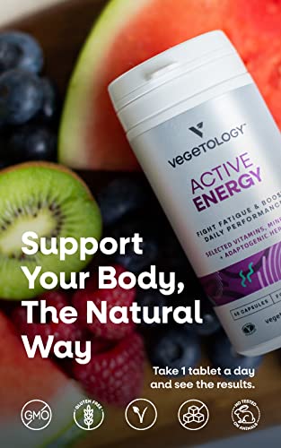 Vegetology Energy Supplements – Iron, Vitamin C & B2, B12, Folate & More – Vitamin Supple - Maple Wellness Supplements