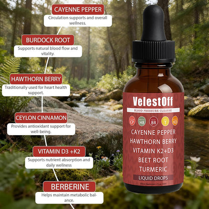 Velestoff Cayenne Pepper | Cayenne Heart & Circulation Blend – Botanical Extracts with Hawthorn, Beet Root, Turmeric, Vitamin K2 & D3 – Daily Wellness Drops (2 fl oz) (1) - Maple Wellness Supplements