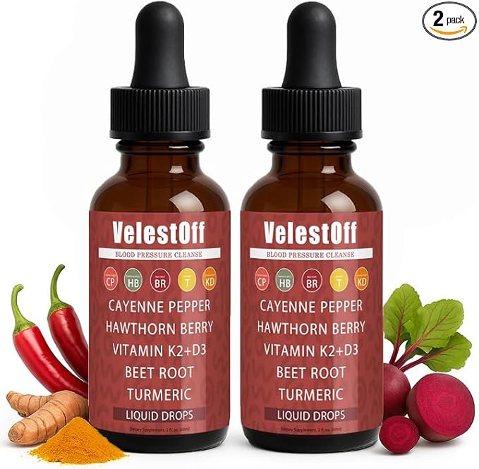 Velestoff Cayenne Pepper | Cayenne Heart & Circulation Blend – Botanical Extracts with Hawthorn, Beet Root, Turmeric, Vitamin K2 & D3 – Daily Wellness Drops (2 fl oz) (2) - Maple Wellness Supplements
