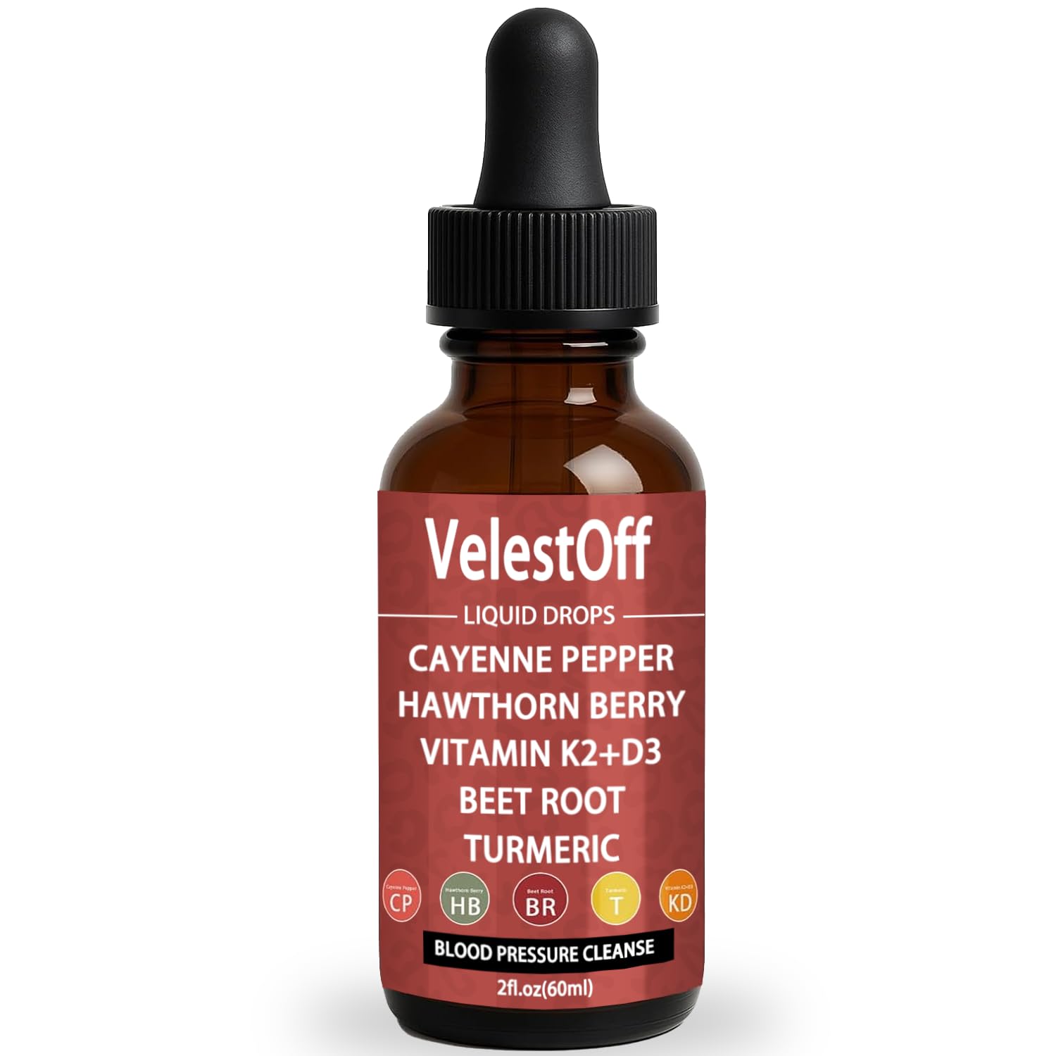 Velestoff Cayenne Pepper & Cayenne Pepper Drops Liquid Supplement with Hawthorn, Beet Root, Turmeric, Vitamin K2 D3 - Maple Wellness Supplements