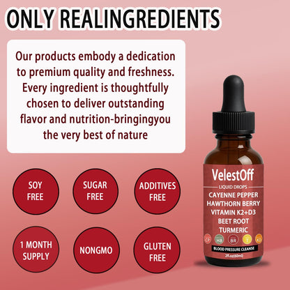 Velestoff Cayenne Pepper & Cayenne Pepper Drops Liquid Supplement with Hawthorn, Beet Root, Turmeric, Vitamin K2 D3 - Maple Wellness Supplements