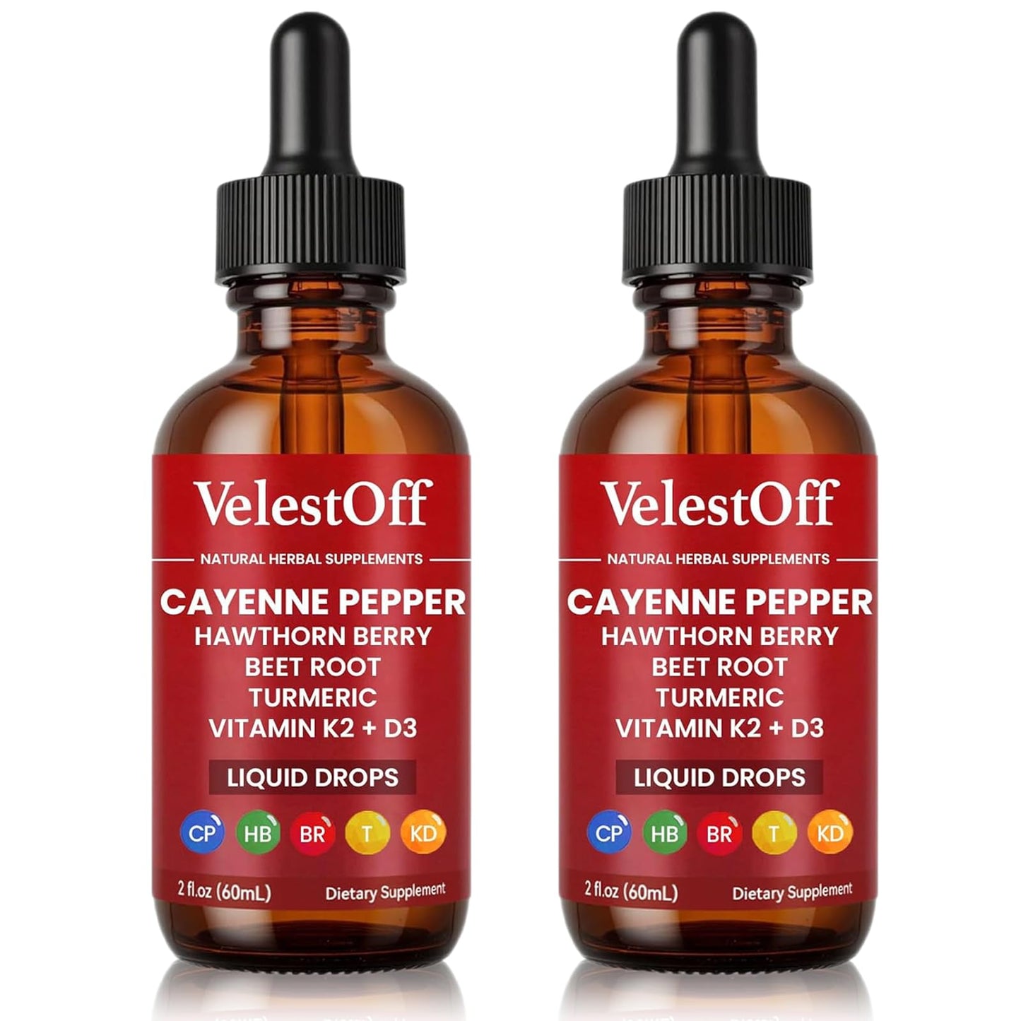 Velestoff Cayenne Pepper Drops, Cayenne Circulation Blend with Hawthorn Beet Root Turmeric Vitamin K2 D3 - Vegan, Non-GMO - 2FL.OZ (2 PCS) - Maple Wellness Supplements