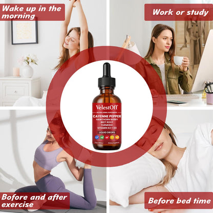 Velestoff Cayenne Pepper Drops, Cayenne Circulation Blend with Hawthorn Beet Root Turmeric Vitamin K2 D3 - Vegan, Non-GMO - 2FL.OZ (2 PCS) - Maple Wellness Supplements