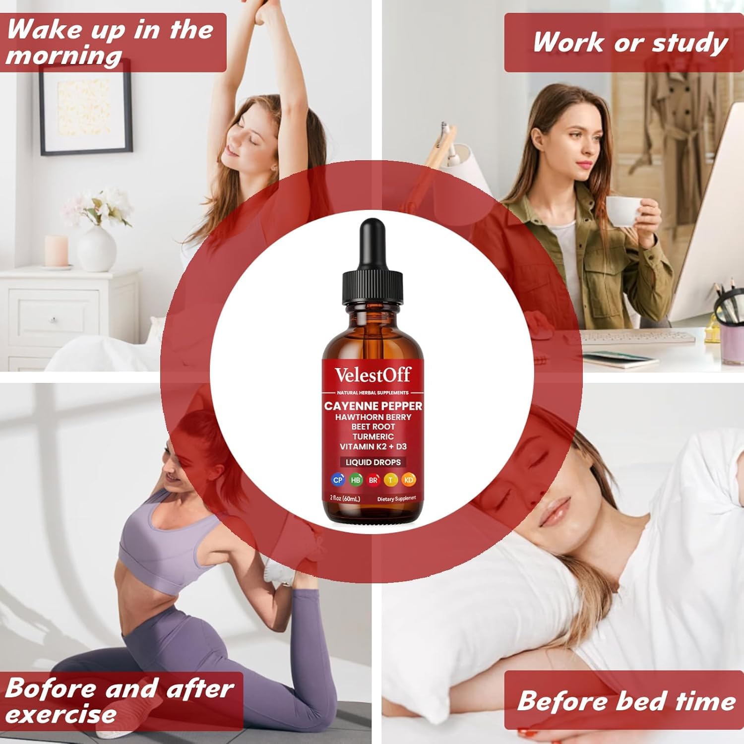 VelestOff Cayenne Pepper Drops - VelestOff Cayenne Circulation Blood Pressure Blend - Cayenne Pepper Hawthorn Beet Root Turmeric Vitamin K2 D3-2 OZ (2 PCS) - Maple Wellness Supplements