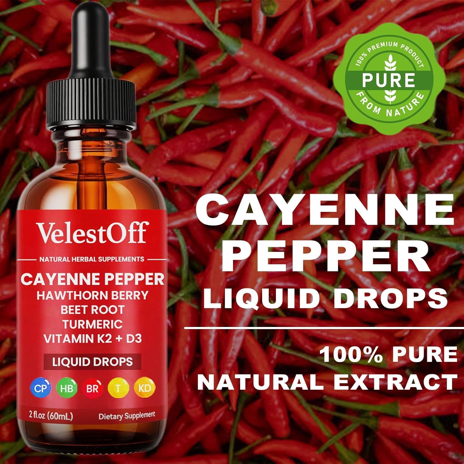 VelestOff Cayenne Pepper Drops - VelestOff Cayenne Circulation Blood Pressure Blend - Cayenne Pepper Hawthorn Beet Root Turmeric Vitamin K2 D3-2 OZ (2 PCS) - Maple Wellness Supplements
