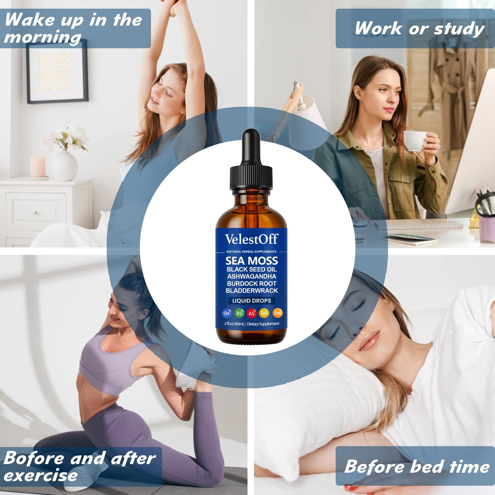 Velestoff Irish Seamoss Thyroid Hormone Regulator, Velestoff Thyroid Support Drops | Sea Moss, Black Seed Oil, Ashwagandha, Burdock Root, Bladderwrack, Hormone Balance & Support - 2 FL.OZ (1 Pcs) - Maple Wellness Supplements