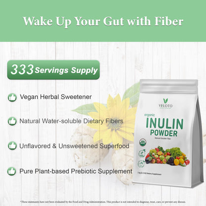 VELOTO Organic Inulin Powder – Prebiotic Fiber Supplement for Smoothies & Drinks, 2.2 lb, Flavorless, Water Soluble, Vegan & Non-GMO - Maple Wellness Supplements