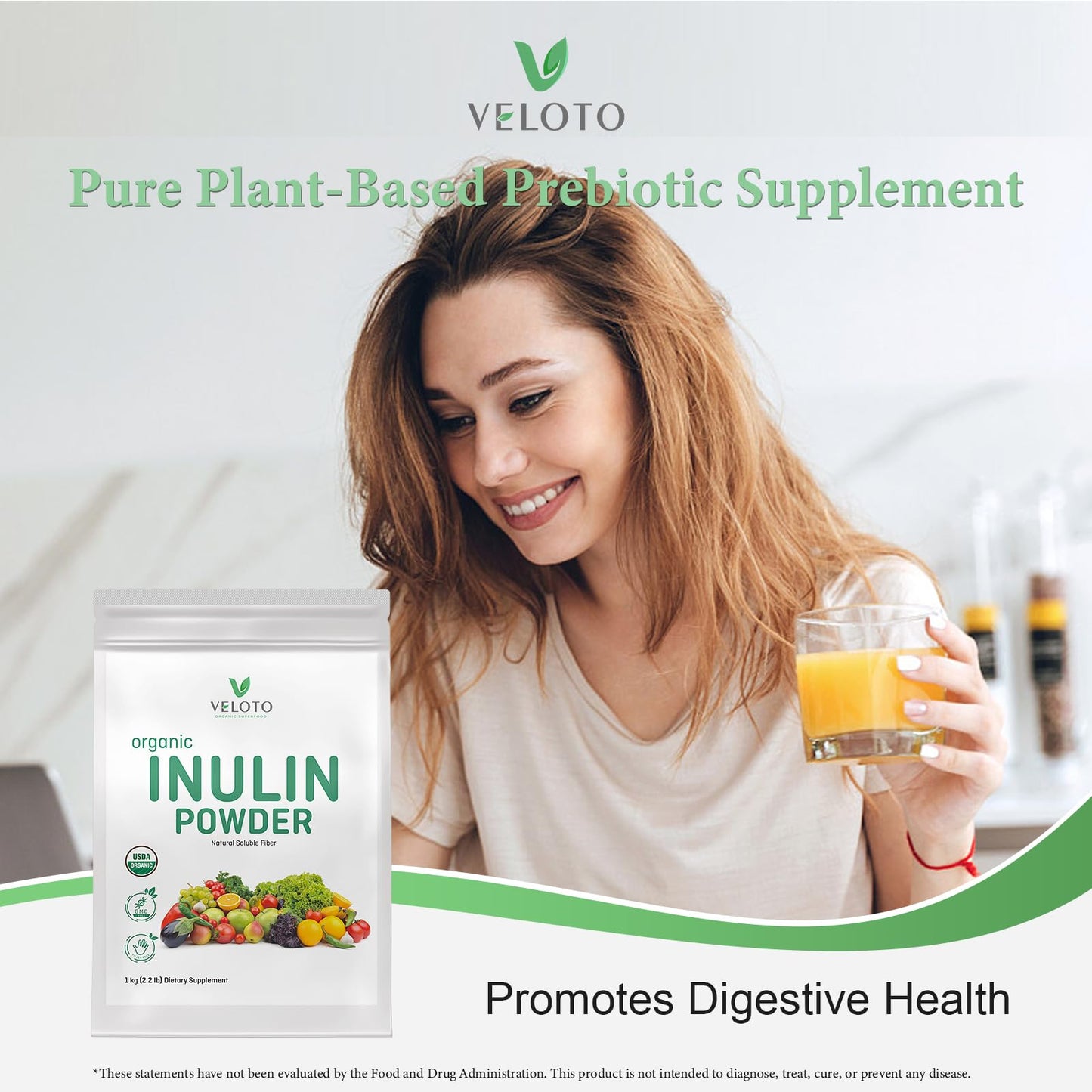 VELOTO Organic Inulin Powder – Prebiotic Fiber Supplement for Smoothies & Drinks, 2.2 lb, Flavorless, Water Soluble, Vegan & Non-GMO - Maple Wellness Supplements