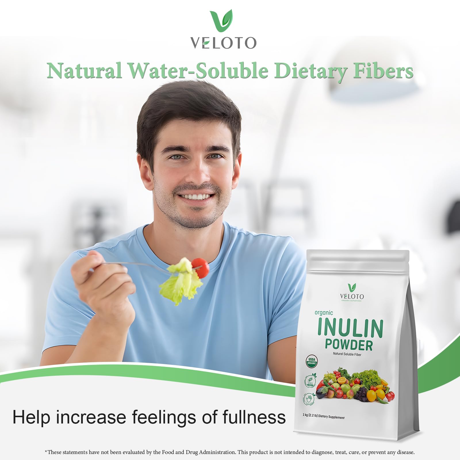 VELOTO Organic Inulin Powder – Prebiotic Fiber Supplement for Smoothies & Drinks, 2.2 lb, Flavorless, Water Soluble, Vegan & Non-GMO - Maple Wellness Supplements