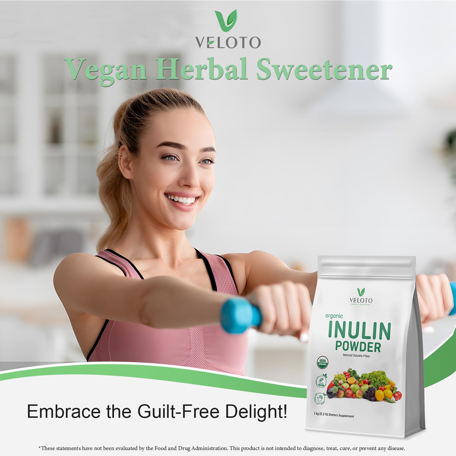 VELOTO Organic Inulin Powder – Prebiotic Fiber Supplement for Smoothies & Drinks, 2.2 lb, Flavorless, Water Soluble, Vegan & Non-GMO - Maple Wellness Supplements