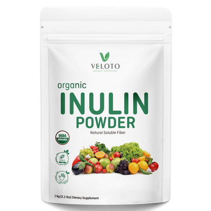 VELOTO Organic Inulin Powder – Prebiotic Fiber Supplement for Smoothies & Drinks, 2.2 lb, Flavorless, Water Soluble, Vegan & Non-GMO - Maple Wellness Supplements