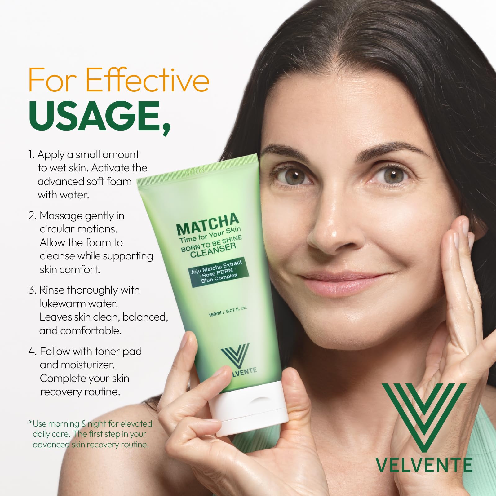 VELVENTE Matcha Gentle Deep Pore Cleansing Facial Cleanser, Low-pH Face Wash for Pore Refining, Rose PDRN Hydrating Daily Facial Wash Redness & Sensitive Skin Friendly, Korean Skincare(5.07 fl.oz.) - Maple Wellness Supplements