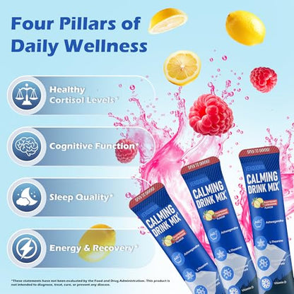 VENQUORIN Super Cortisol Calm Supplement Drink Powder for Women & Men with Magnesium Glycinate, Ashwagandha, L-Theanine & Vitamin D3 | Relaxation & Mood Support | Sugar Free, Vegan, 30 Servings - Maple Wellness Supplements