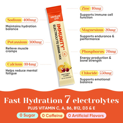 Venture Pal 2-in-1 Hydration + Immune Electrolytes Powder Packets with 7 Electrolytes & 6 Vitamins, Elderberry, Turmeric, Echinacea | Liquid Daily IV Drink Mix - Maple Wellness Supplements