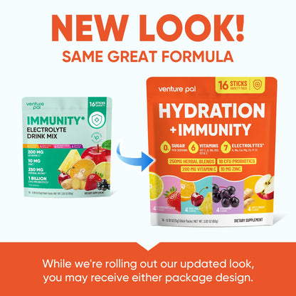 Venture Pal 2-in-1 Hydration + Immune Electrolytes Powder Packets with 7 Electrolytes & 6 Vitamins, Elderberry, Turmeric, Echinacea | Liquid Daily IV Drink Mix - Maple Wellness Supplements