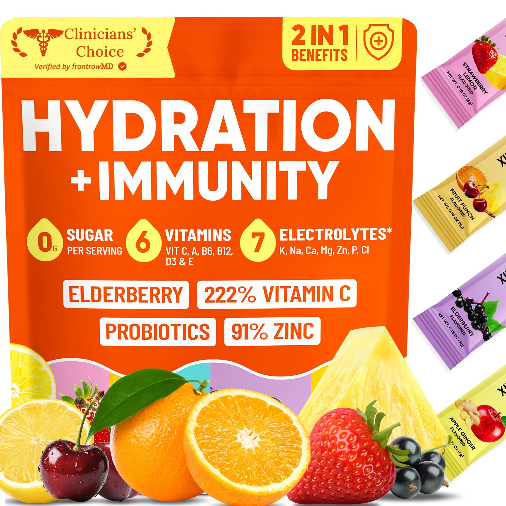 Venture Pal 2-in-1 Hydration + Immune Electrolytes Powder Packets with 7 Electrolytes & 6 Vitamins, Elderberry, Turmeric, Echinacea | Liquid Daily IV Drink Mix - Maple Wellness Supplements