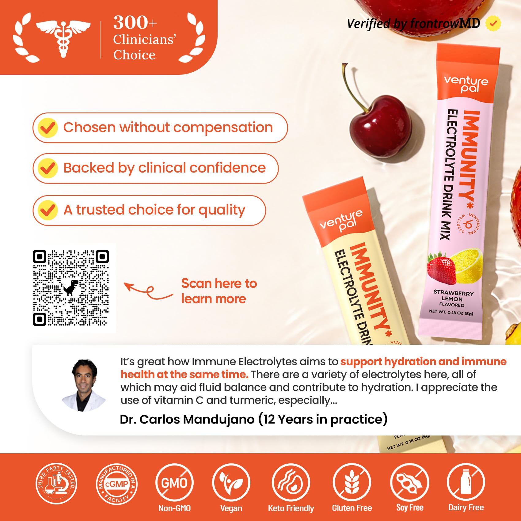 Venture Pal 2-in-1 Hydration + Immune Electrolytes Powder Packets with 7 Electrolytes & 6 Vitamins, Elderberry, Turmeric, Echinacea | Liquid Daily IV Drink Mix - Maple Wellness Supplements