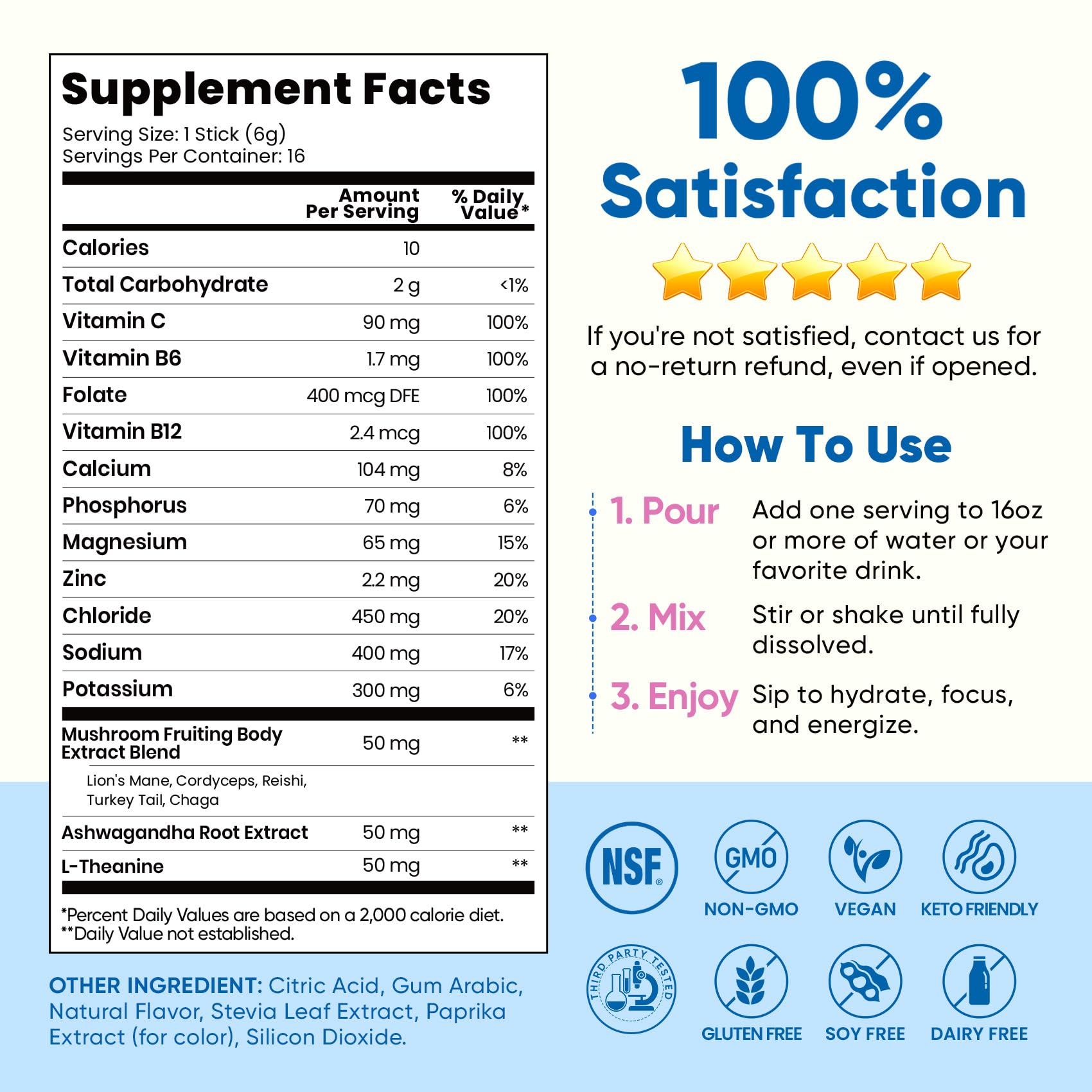 Venture Pal 2-in-1 Hydration Packets + Focus Support Electrolytes Powder, 7 Electrolytes + Vitamins, Magnesium, Lion's Mane & L-Theanine - Maple Wellness Supplements